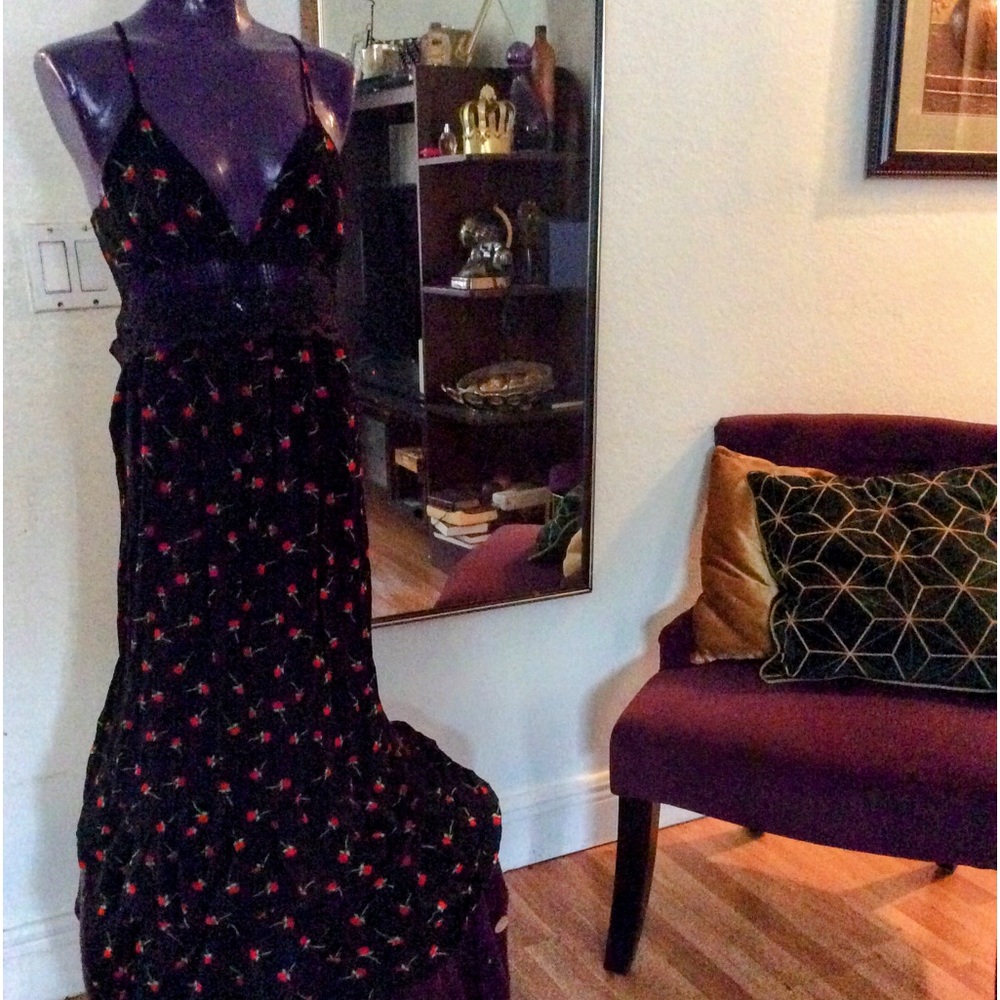 Sundress black with rose print M